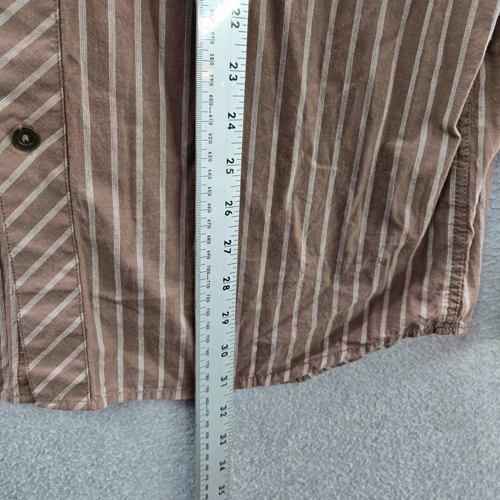 Carbon Black Men‎ Button Up Shirt Large Brown Striped Y2K Grunge Crest Studded